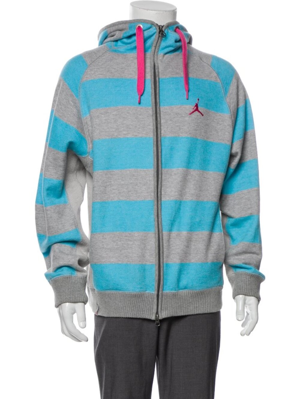 Nike Air Jordan Striped Zip Up Hoodie Mens M Grey Turquoise Pink